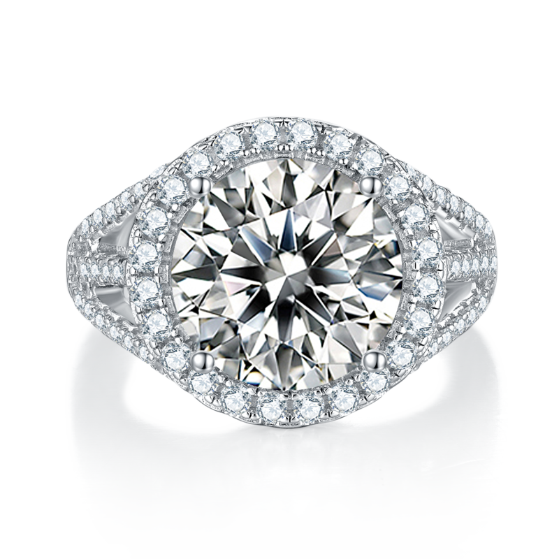 Classic圆包S925银镀白金MoissaniteWomen's Ring5.0ctD级